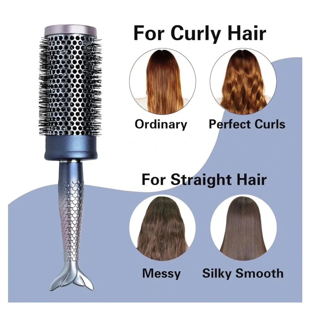 NEW Round Blowout Brush 2.4 inch Barrel Fishtail Ergonomic Handle ceramic